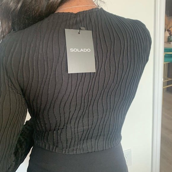 SOLADO Plunging Neck Lace Up Textured Bodysuit - Picture 5 of 5